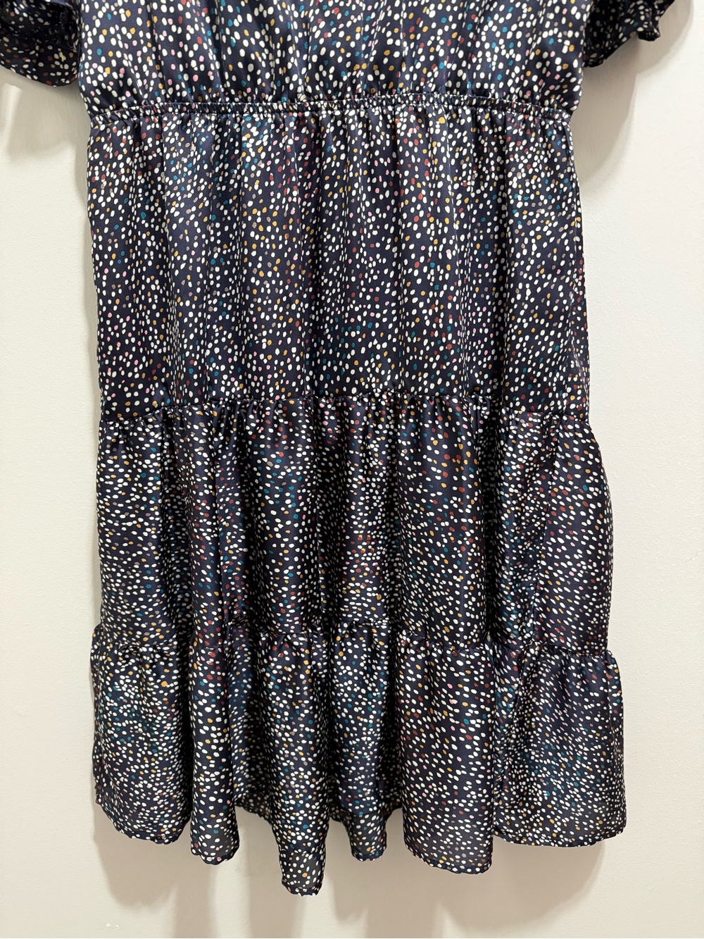Navy Multi-Dot V-Neck Tiered Midi Dress - Picture 2 of 6